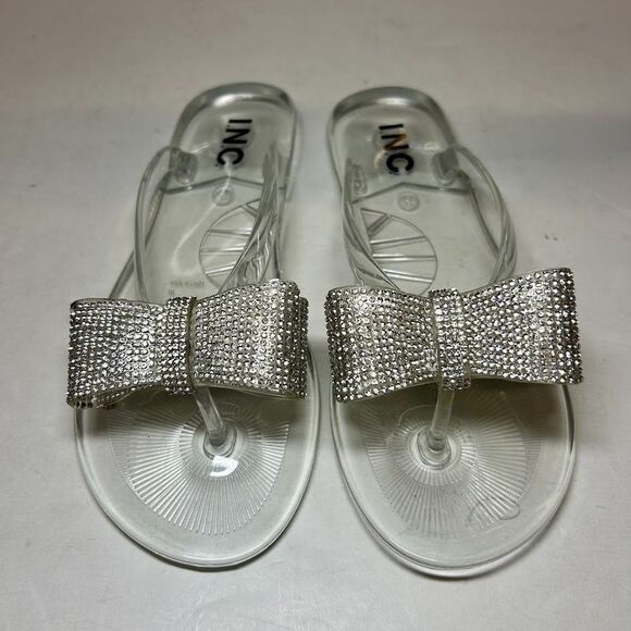 INC Womens 6 M Clear Bling Bow Jelly Thong Flat Flip Flop Sandals NIB JN0 - Picture 3 of 4